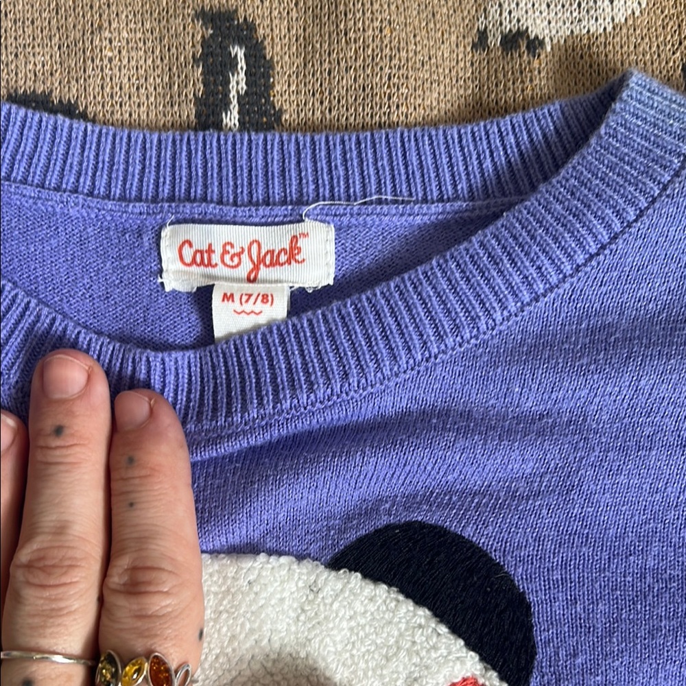 🐼Cat & Jack Purple Panda Kids Sweater size 7/8 🐼 - Picture 3 of 6